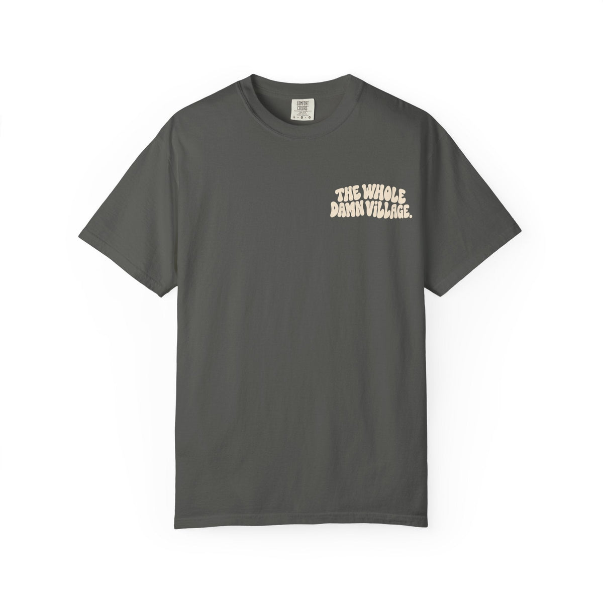Pepper Comfort Colors solo mom statement tee detail