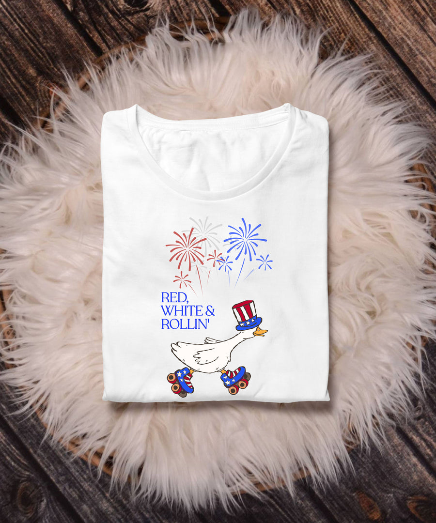 Red, White & Rollin'™ | Patriotic Goose Graphic Tee