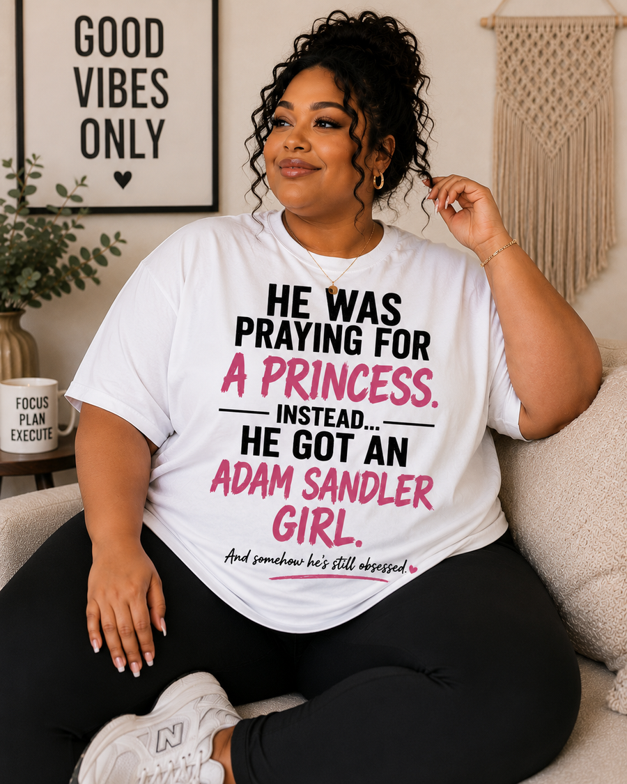 He Was Praying for a Princess... Instead He Got an Adam Sandler Girl Oversized Graphic Tee from Her Volume