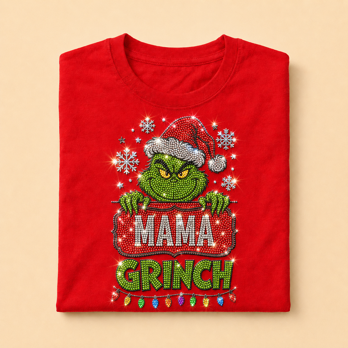 Mama Grinch Rhinestone Christmas Shirt – Sparkly Holiday Mom Tee