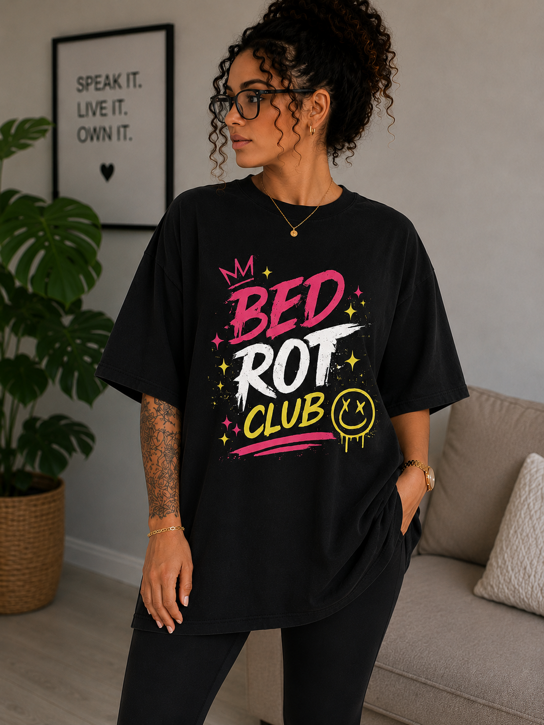 Black Bed Rot Club oversized heavyweight Comfort Colors tee