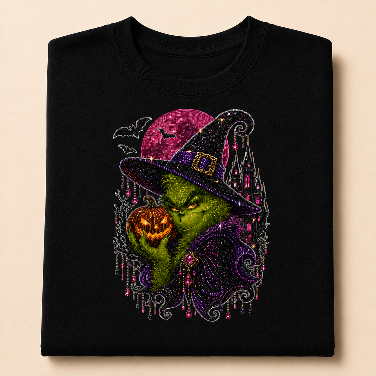 Witch Grinch Faux-Rhinestone Halloween Shirt – Sparkly Witch Graphic Tee