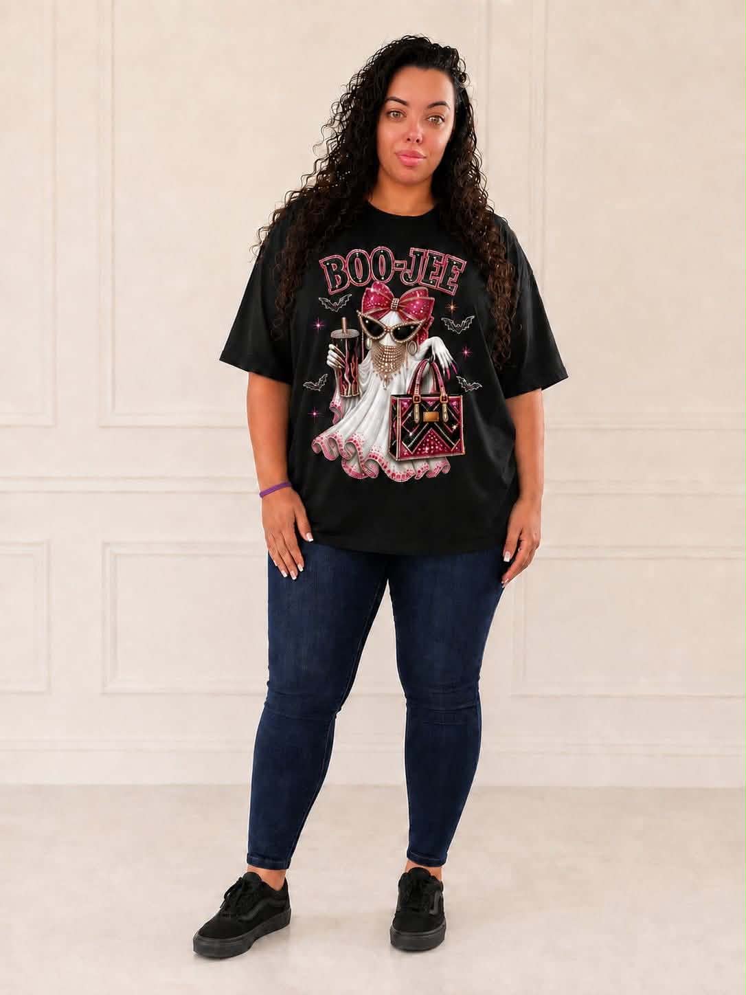 BOO-JEE Faux-Rhinestone Halloween Shirt – Sparkly Oversized Ghost Tee