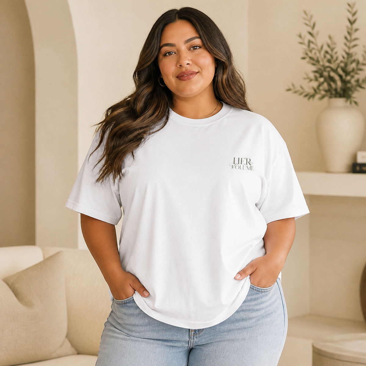 Curvy plus-size woman wearing the white I Said What I Said oversized Comfort Colors tee